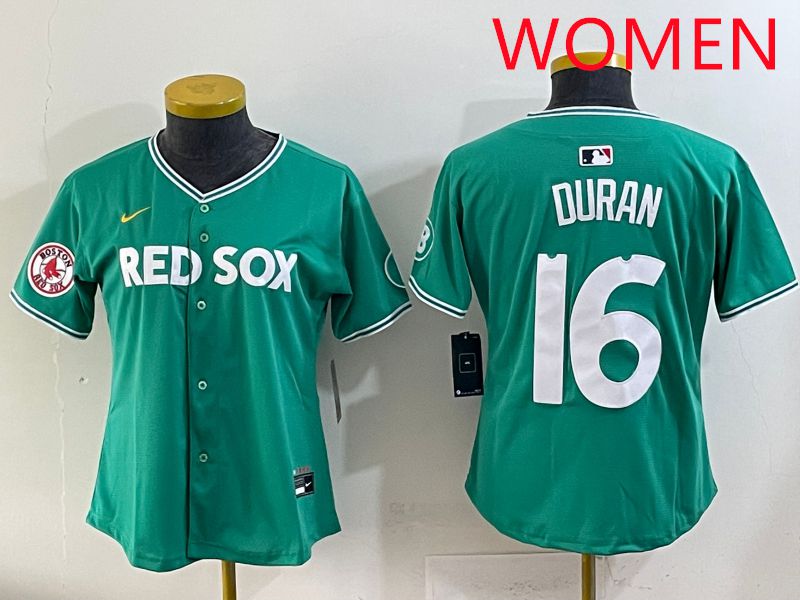 Women 2025 Boston Red Sox #16 Duran Dark Green Joint Name Nike MLB Jersey style 8->women mlb jersey->Women Jersey